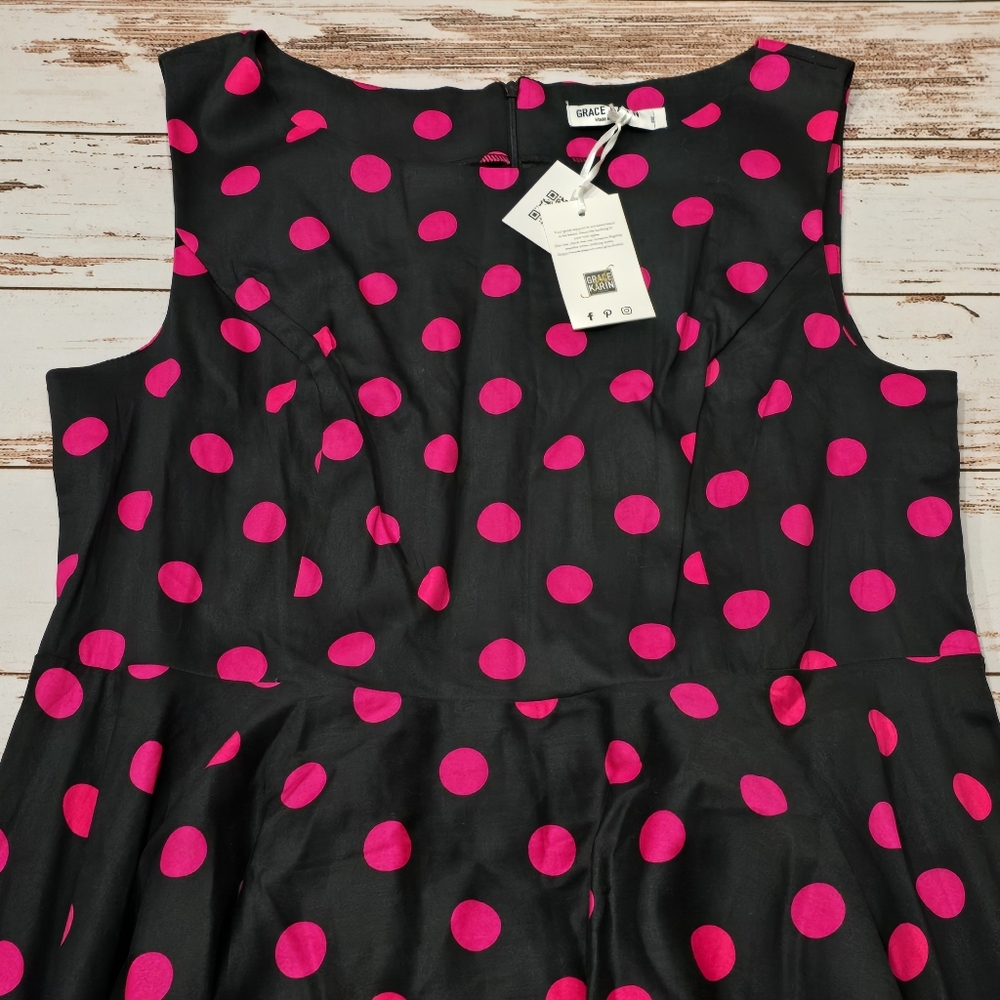 Grace Karin Polka Dot Dress  Black Pink Swing Flare  3XL - Picture 2 of 8